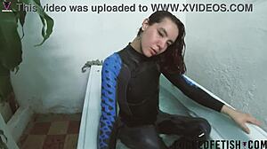 skinny asian sattira in spandex gets sexy underwater pool fuck doll action