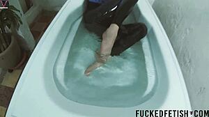 skinny asian sattira in spandex gets sexy underwater pool fuck doll action