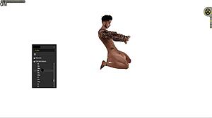 Black Cartoon Man Stands Squats Lies