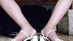 ting xuan, stroke off barefoot in heels and cum on my feet???