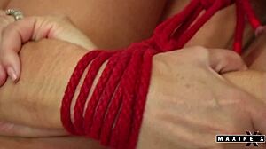 maxine x ties velvet skye's feet up in bdsm chair femdom