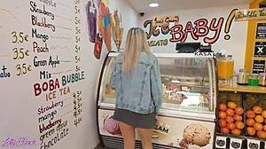 Romantic Public Walk with Remote Vibrator Buzzing in Blonde's Pussy