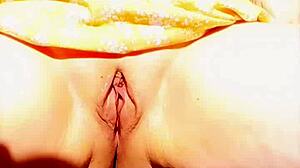 mature wife spreads her huge shaved pussy lips wide outdoors flashing wet