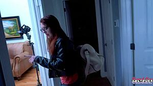 Nerdy Redhead Dezi Rae FINGER FUCKS PUSSY And DEEPTHROATS Juicy Cock