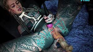 damn latex tattoo girl's anal prolapse gape with metal toy!