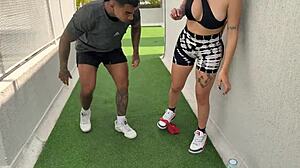 Muscular Coach Pounds Cute Student's Big Ass Outdoors Workout