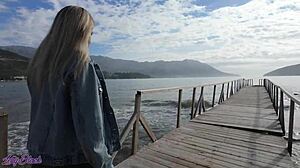 Romantic Public Walk with Remote Vibrator Buzzing in Blonde's Pussy