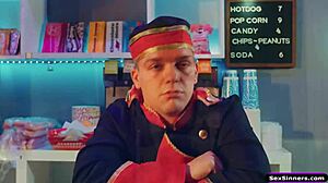 gf bored in cinema deepthroats bf's monster cock publicly!