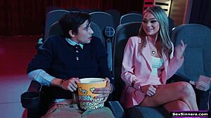 gf bored in cinema deepthroats bf's monster cock publicly!
