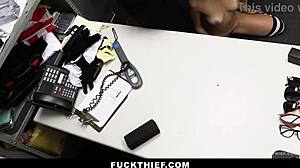 Security guards punish shoplifter teen with hard fucking in garage