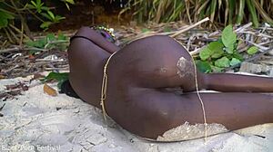 skinny african girl cooks medicine naked for grandma in forest