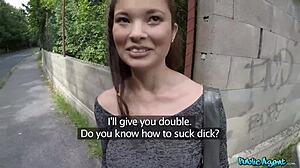 japanese tourist with big natural tits shyly fucks outdoor for cash