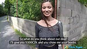 japanese tourist with big natural tits shyly fucks outdoor for cash