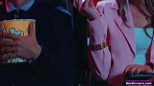 gf bored in cinema deepthroats bf's monster cock publicly!