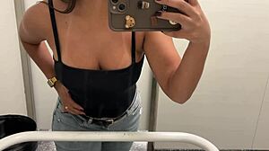 Brazilian Brunette Fingers Swollen Clit In Risky Public Bathroom