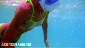 hairy latina teen flashes pussy ass underwater at beach pool