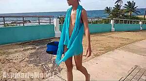 hairy latina teen flashes pussy ass underwater at beach pool