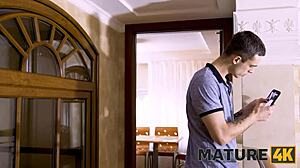 mature cougar caught riding stepson's cock in hairy pussy frenzy