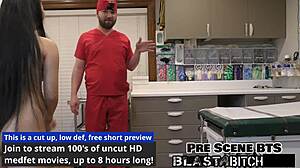 Patient Raya Nguyen kneels to suck doctor's throbbing cock then spreads for deep missionary pounding