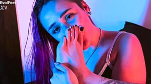 Sweaty Socks Make Latina Goddess's Feet Toes Weak Closeup