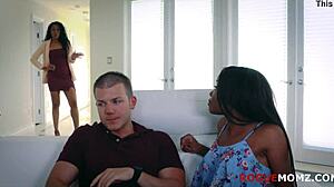 BF Catches Ebony GF With Stepmom For Interracial Taboo Blowjob Fuck