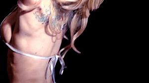 i stuff my pussy deep with red toy as tattooed milf sarah