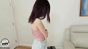 Beautiful Brunette Audrey Grace Skinny Teen POV Casting Bareback Cowgirl Ride