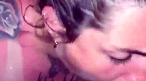 sunburnt babe deepthroats cock sloppy spit till facial cumshot