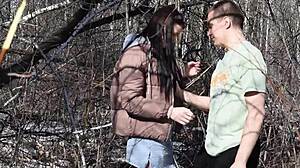 forest slut 18 caught bent over daddy rough fuck