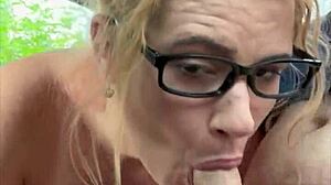 streetwalker glasses deepthroats cum in mouth every drop