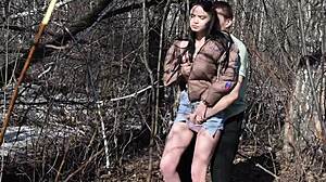 forest slut 18 caught bent over daddy rough fuck