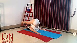 nude yoga babe rips clothes teasing juicy pussy lips!