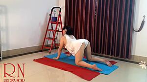 nude yoga babe rips clothes teasing juicy pussy lips!