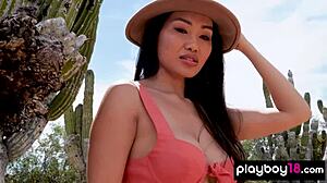 All-Natural Asian Babe Viviane Leigh Strips Big Boobs Outdoor Naked