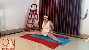 nude yoga babe rips clothes teasing juicy pussy lips!