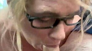 streetwalker glasses deepthroats cum in mouth every drop