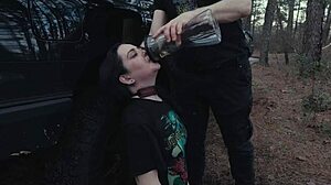 submissive teen licks ass drinks piss rough face fucked roadside