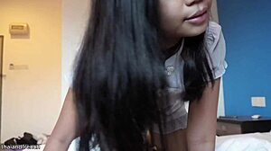 Thai teen 18 blue dress fucked cum mouth pov