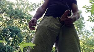 A guy jerks off publicly in the park with cum everywhere hoping no one notices