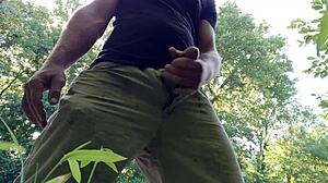 A guy jerks off publicly in the park with cum everywhere hoping no one notices