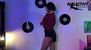 80s beauty teases boyfriend with solo toy masturbation play