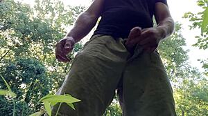 A guy jerks off publicly in the park with cum everywhere hoping no one notices