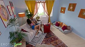 Landlord spies bbc teen mitzix licks pussy voyeur!