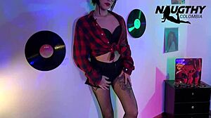 80s beauty teases boyfriend with solo toy masturbation play