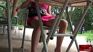 hot babe upskirt reveals panties nylons leggings tease