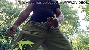 A guy jerks off publicly in the park with cum everywhere hoping no one notices