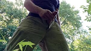 A guy jerks off publicly in the park with cum everywhere hoping no one notices