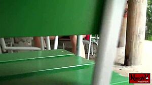 hot babe upskirt reveals panties nylons leggings tease