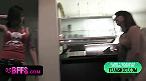 Pretty Teen Glasses Girl Pounded by Friend's Strapon at Pajama Party