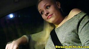 hitchhiking blonde teen grabs cock in car!